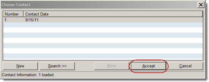 Choose Contact window