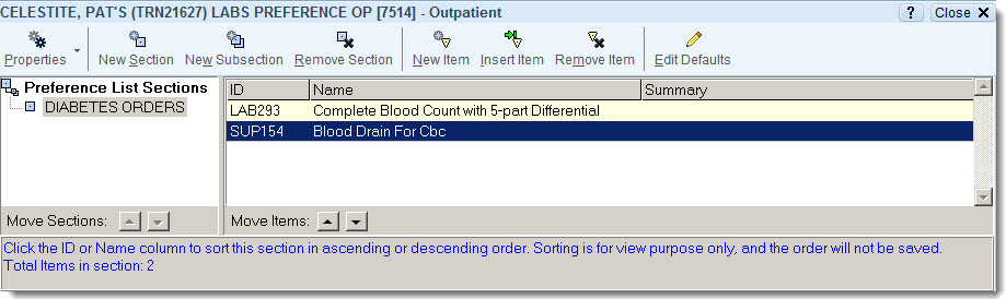 Highlight the section and item you want to remove