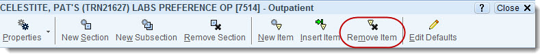Toolbar with Remove Item button highlighted