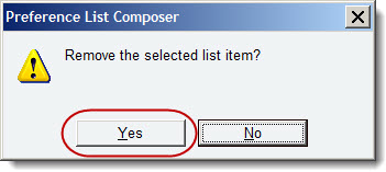Click Yes to remove the selected list item.